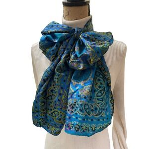 Vintage Paisley Scarf 80s Blue Colorful Retro Psychedelic Cottage‎ Old Glam